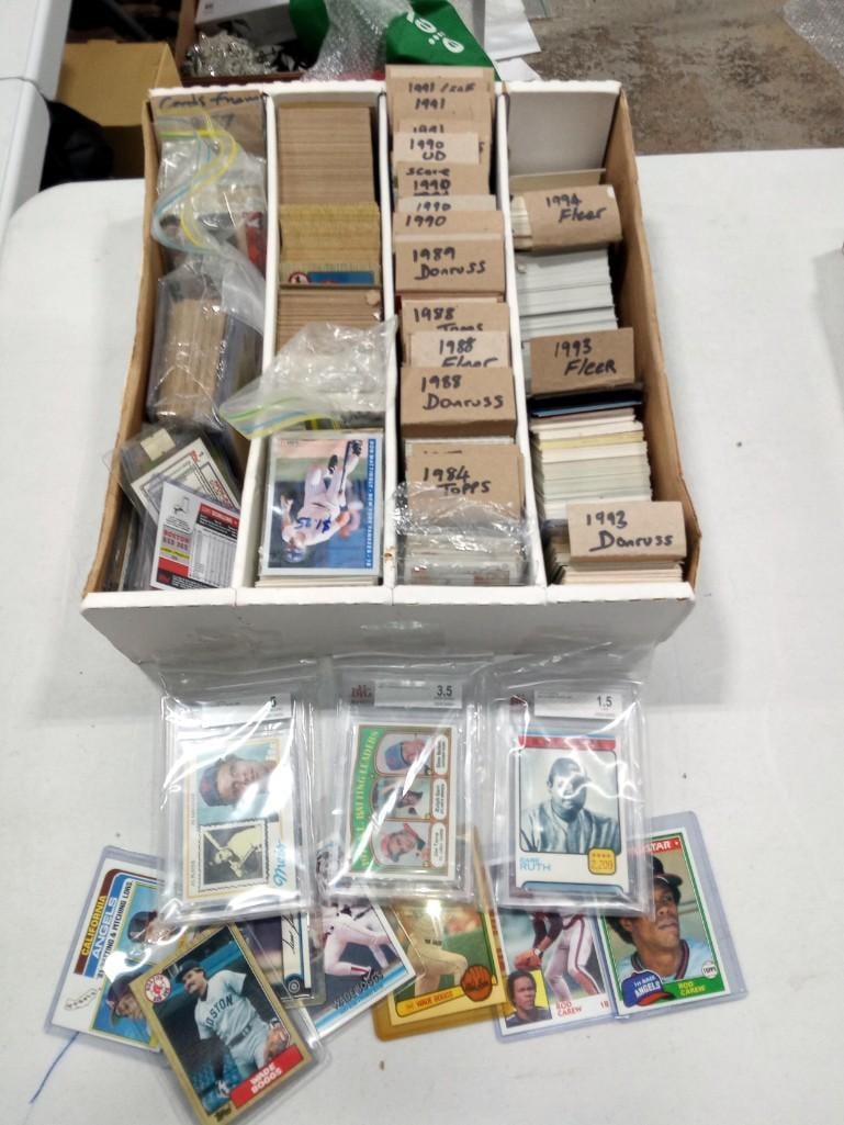 Large Flat full of assorted Baseball Cards - some older ones, many in sleeves, some graded (1 of 4)
