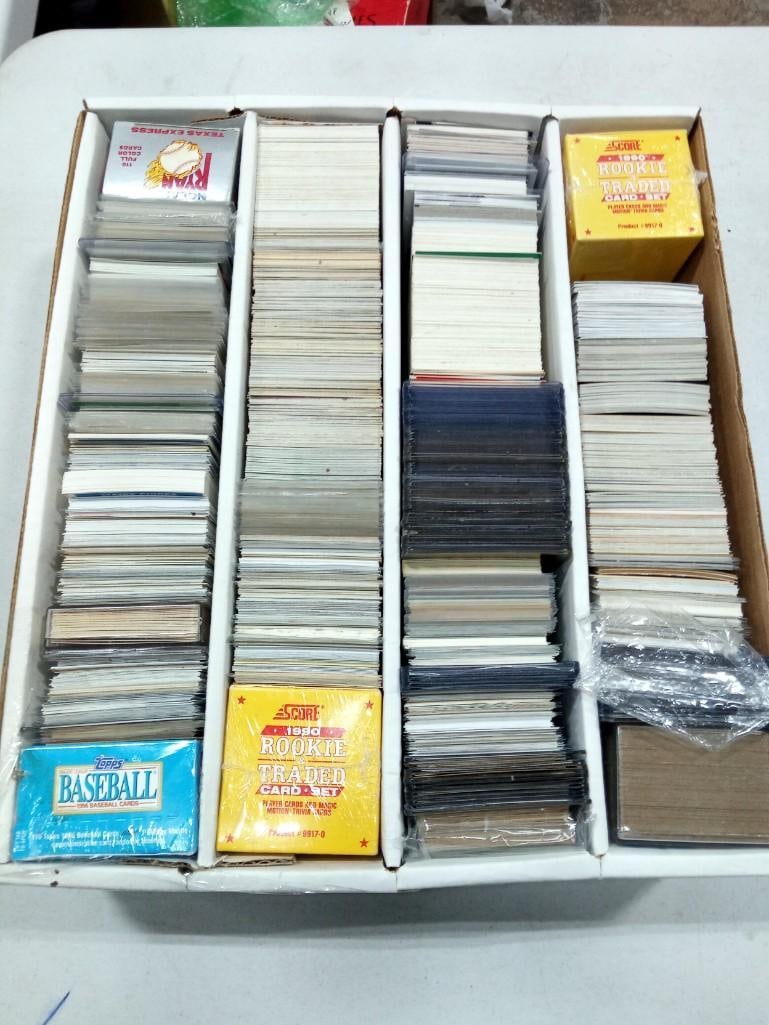 Large Flat full of assorted Baseball Cards - many in sleeves, some older cards, Sealed Sets, etc. (1 of 3)