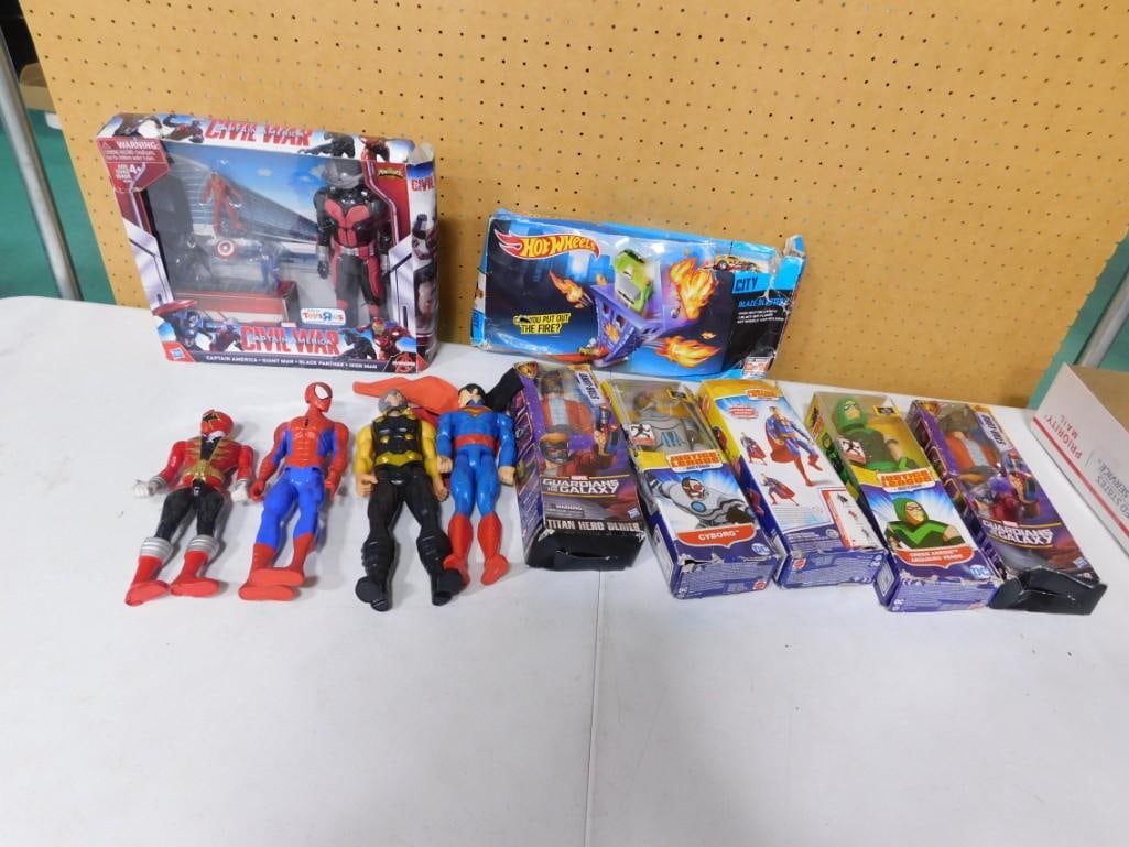 Toy Lot incl New in Package Action Figures, Hot Wheels, Marvel, Justice League, Superman, Thor, Spid (1 of 6)