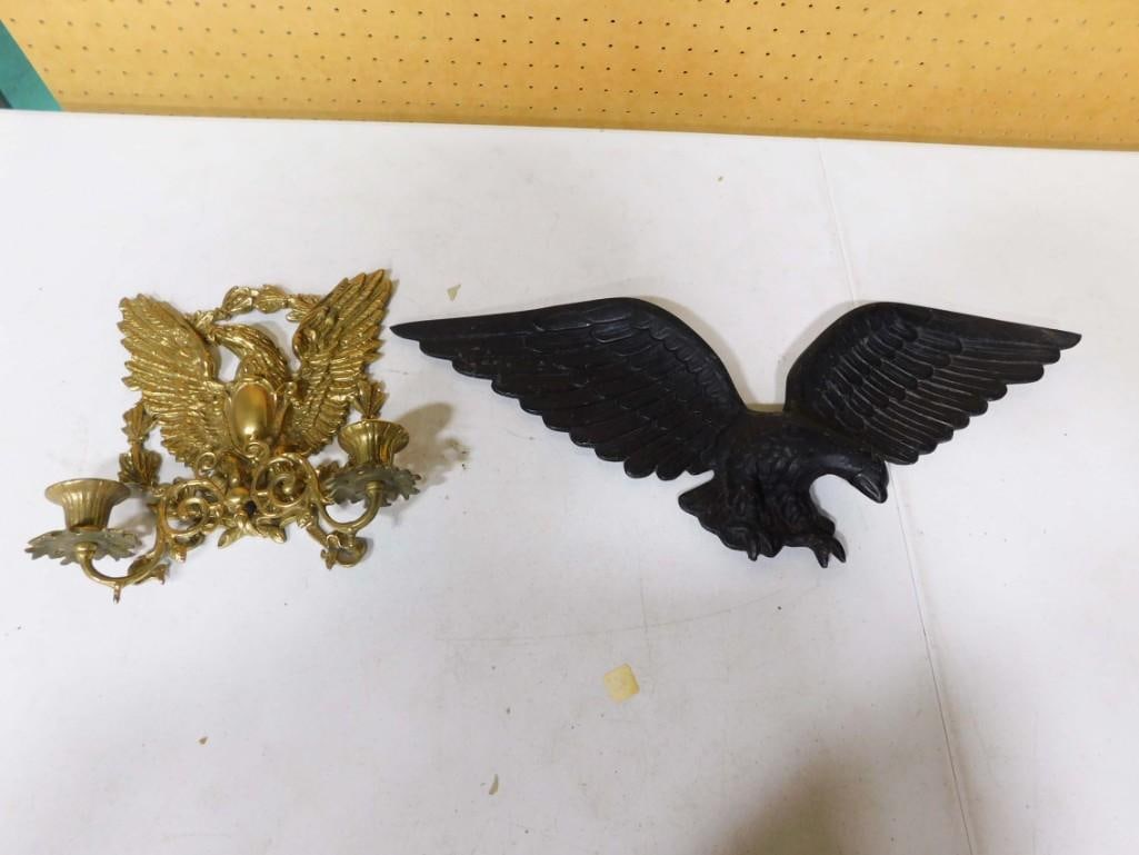 Brass Eagle Sconce Candle Holder and Cast Metal Eagle Wall Hanging (1 of 6)