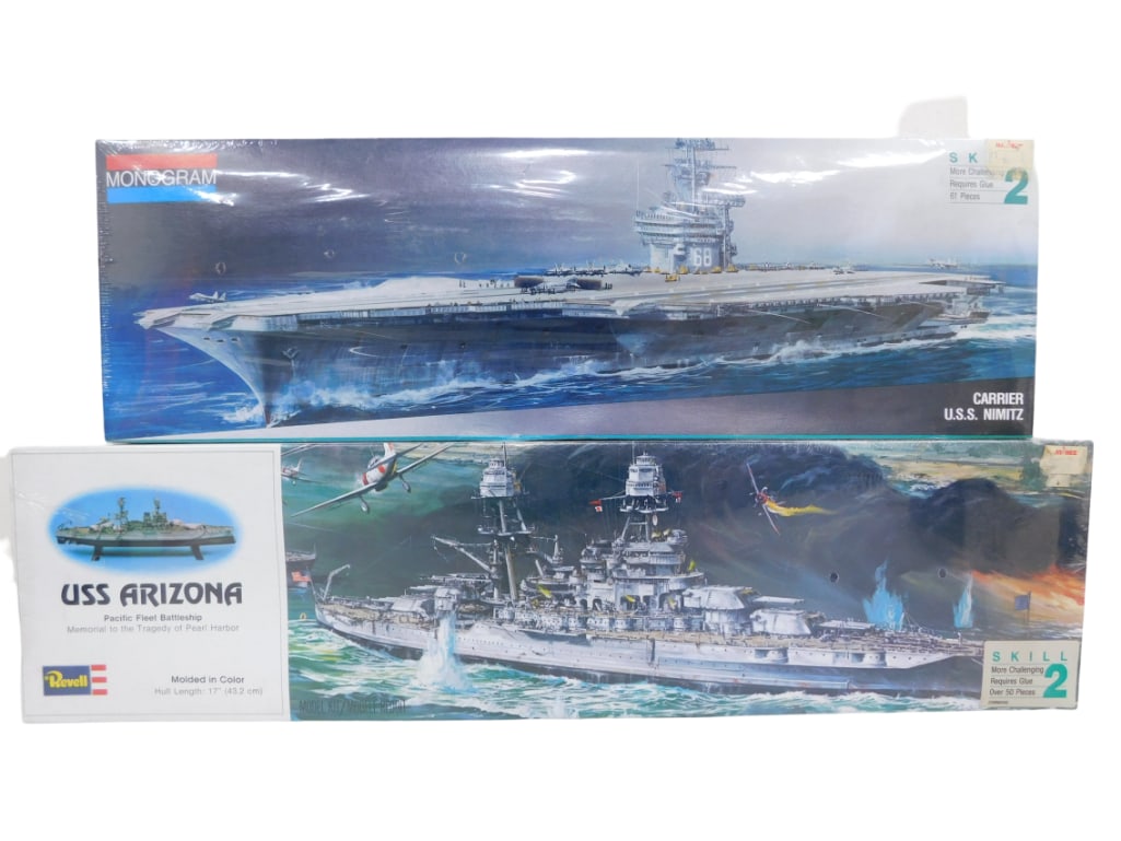 2 Sealed Model Ship Kits incl Monogram USS Nimitz and Revell USS Arizona (1 of 4)