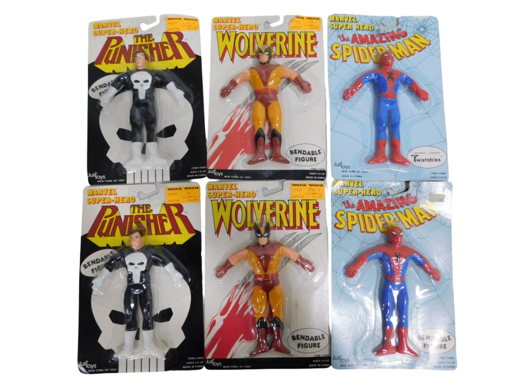 6 Vtg 1989 Bendable Figures incl The Amazing Spider-Man, The Punisher, Wolverine NOS (1 of 5)