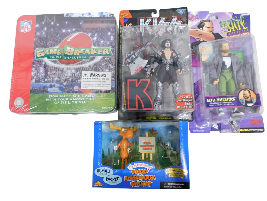 Toys incl Kiss Action Figure, Rock and Bullwinkle Action Figures, Mage Kevin Matchstick Action Figur (1 of 7)