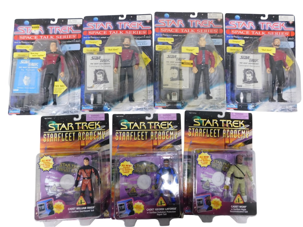 7 Star Trek Action Figures New in Package incl Space Talk Series and Starfleet Academy: Lot of 7 Star Trek Action Figures New in Package incl Space Talk Series and Starfleet Academy