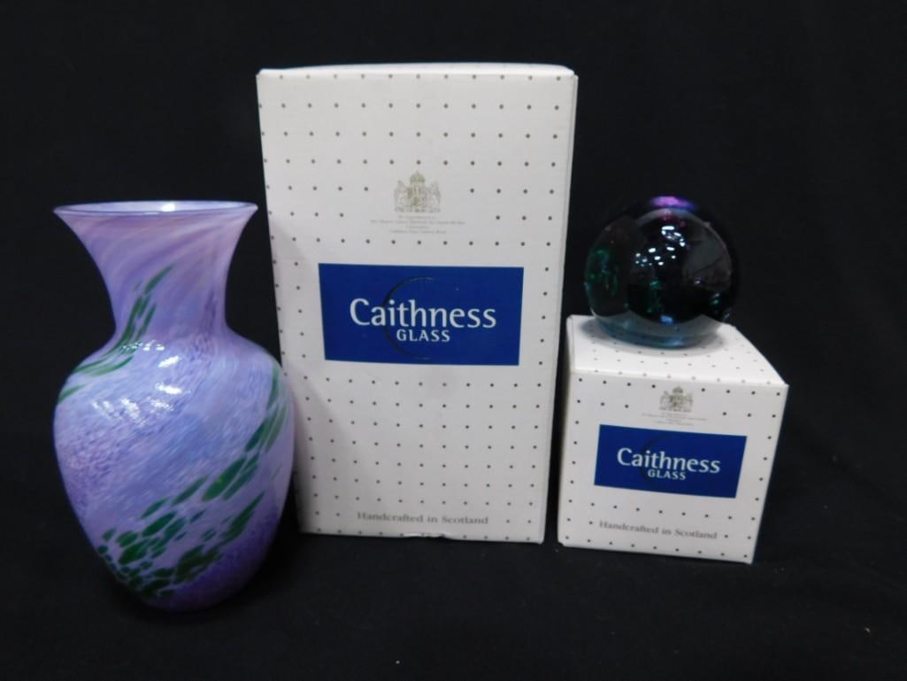 Caithness Purple Swirl Glass Vase & Purple Signed Paperweight with Boxes (1 of 7)