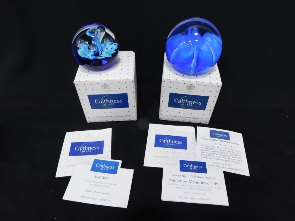 2 Caithness Glass Paperweights incl Sea Gem by Stuart Cumming and Miniature Moonflower '99 (1 of 11)