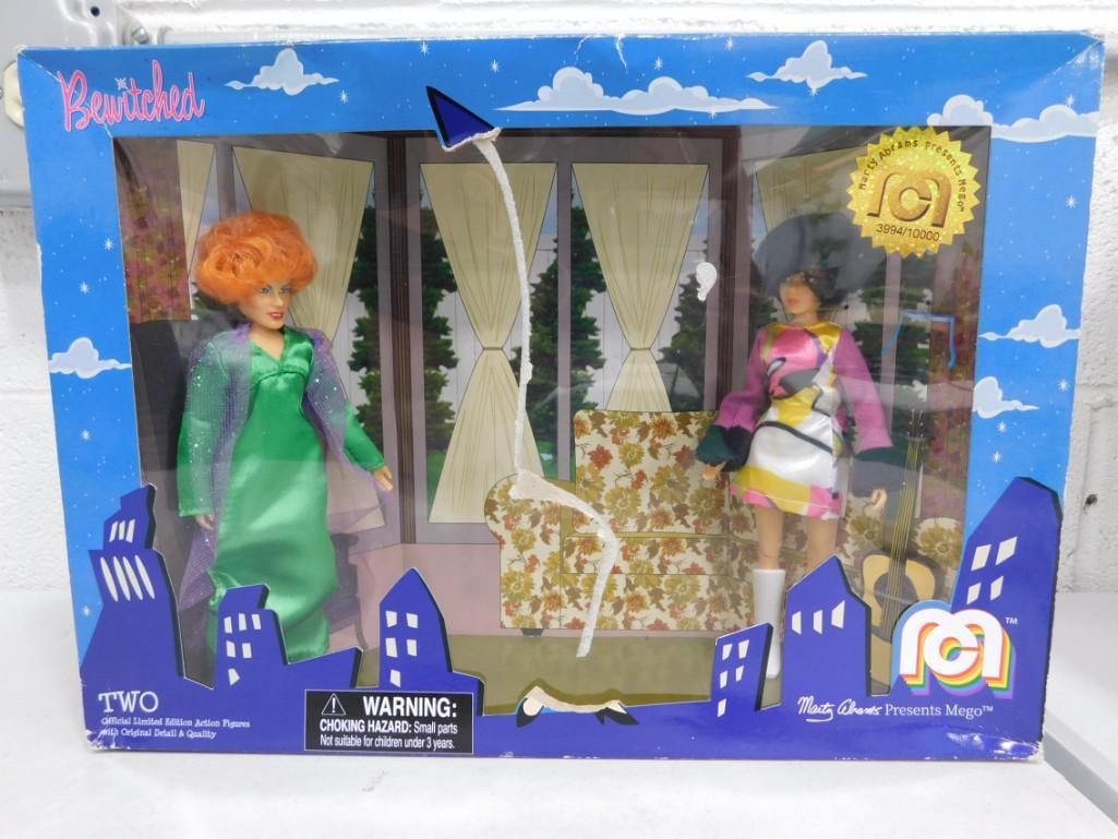 Mego Retro Bewitched Endora & Serena Dolls NIB: Mego Retro Bewitched TV Show Endora and Serena (Samantha's Cousin) 8" Limited Edition Dolls. Posable, similar to Mego figures. New in box.