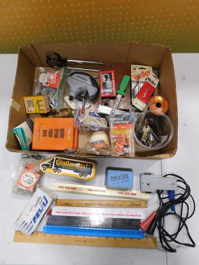 Misc. Tool / Junk Drawer Lot including Dremel, Keys, Vintage Advertising, thread repair, scissors, e (1 of 10)