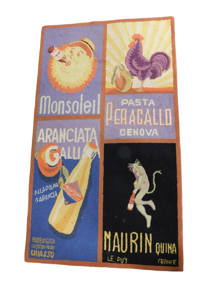 French / Italian Advertising Poster Hook Rug; Monsoleil, Aranciata Galli, Maurin Quina, and Pasta Pe (1 of 7)