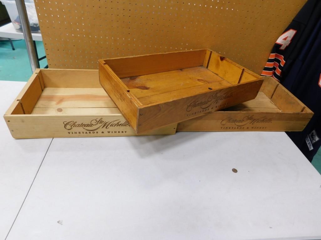 3 Chateau Ste. Michelle Winery Wood Wine Crate Boxes: 3 Chateau Ste. Michelle Winery Wood Wine Crate Boxes