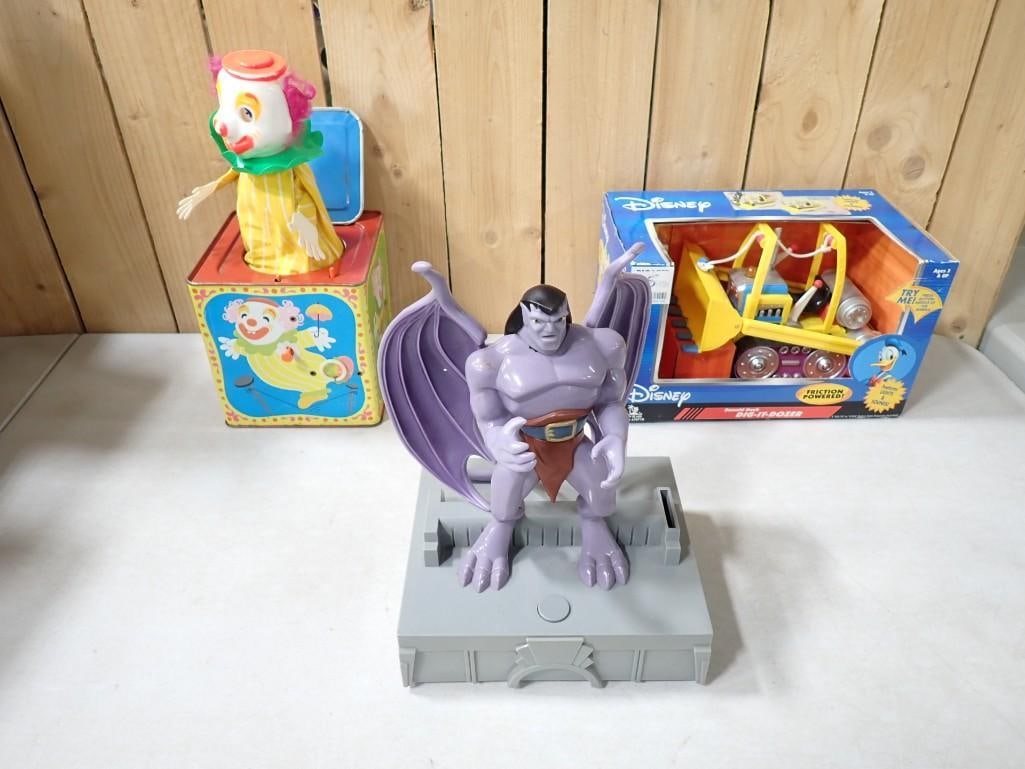 Toy Lot including Vintage Jack-In-The-Box, Walt Disney Dig-It-Dozer, Gargoyle's Goliath Talking Bank: Toy Lot including Vintage Jack-In-The-Box, Walt Disney Dig-It-Dozer, Gargoyle's Goliath Talking Bank
