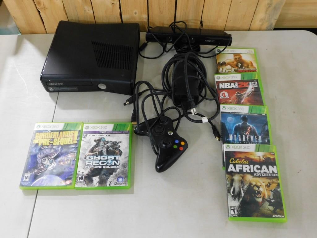 Microsoft XBox 360 Lot including System, Wires, Games, Ghost Recon, Borderlands, Africa Adventure (1 of 4)