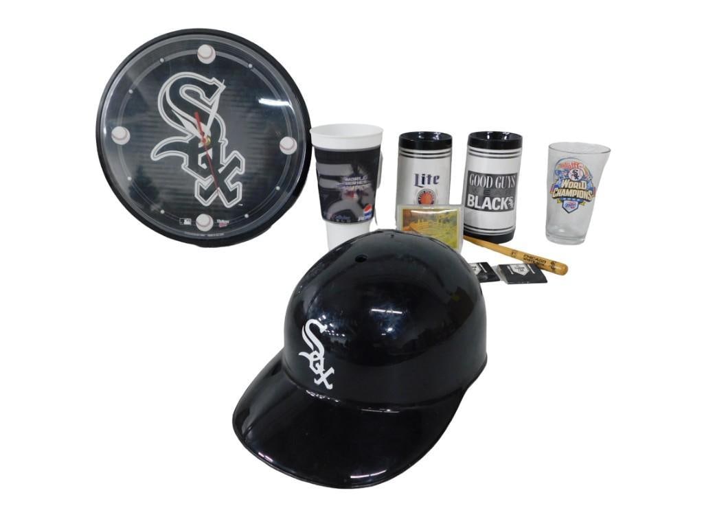 Chicago White Sox Lot including Helmet, Clock Cups, Mini Bat, etc.: Chicago White Sox Lot including Helmet, Clock Cups, Mini Bat, etc.