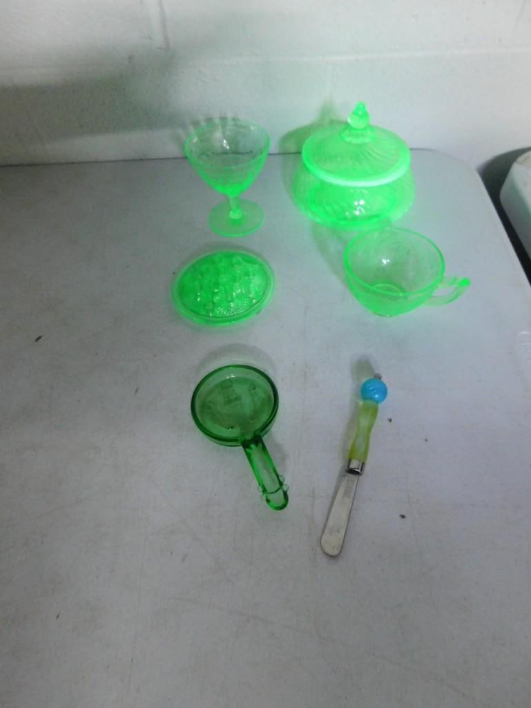 Assorted Uranium Glass / Depression Glass Pieces - Some Black light Responsive: Assorted Uranium Glass / Depression Glass Pieces - Some Black light Responsive