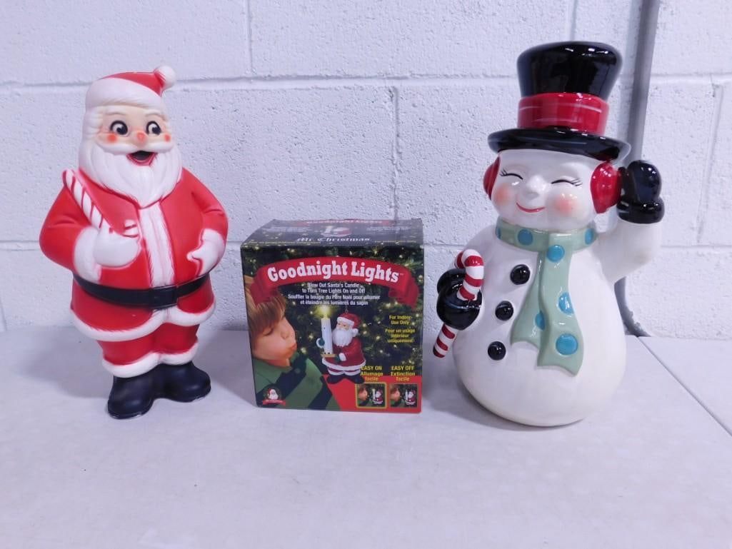 Christmas Decorations incl Vintage Plastic Santa, New Goodnight Lights, Ceramic Snowman (1 of 9)