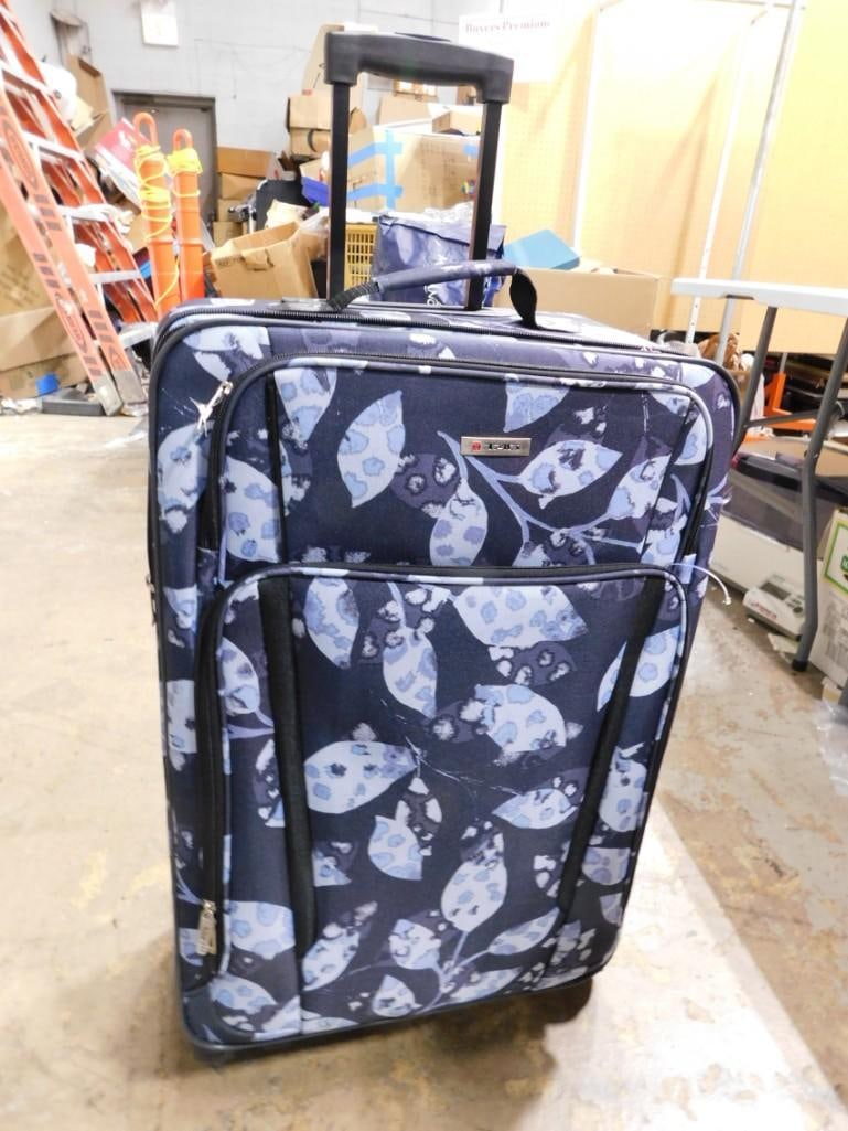 Suitcase or Luggage with Wheels Blue Leaf Design: Suitcase or Luggage with Wheels Blue Leaf Design