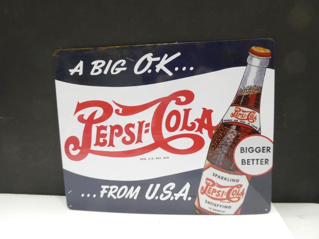 Pepsi Cola A Big OK From USA Metal Sign: Pepsi Cola A Big OK From USA Metal Sign 12" x 15" Modern retro, has some rust
