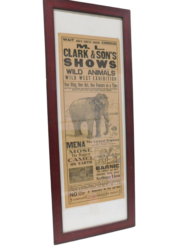 Antique 1890 Double Sided Circus Poster Clark & Son's Shows Framed (1 of 3)