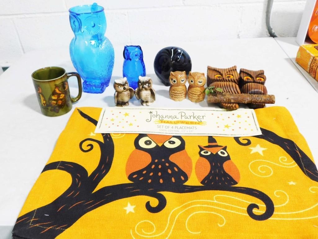 Owl Lot incl Blue Glass, Ceramic, Salt and Pepper Shakers, Cryptomeria, etc (1 of 6)
