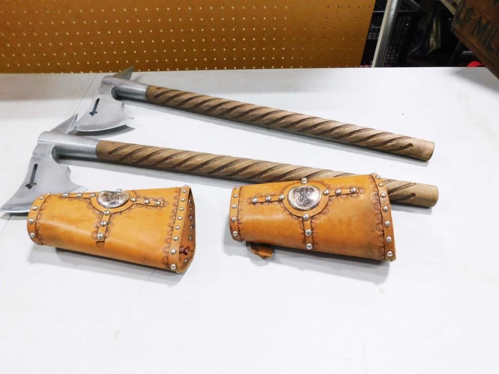 Lot of 2 Medieval Axes and Leather Arm Cuffs (1 of 4)