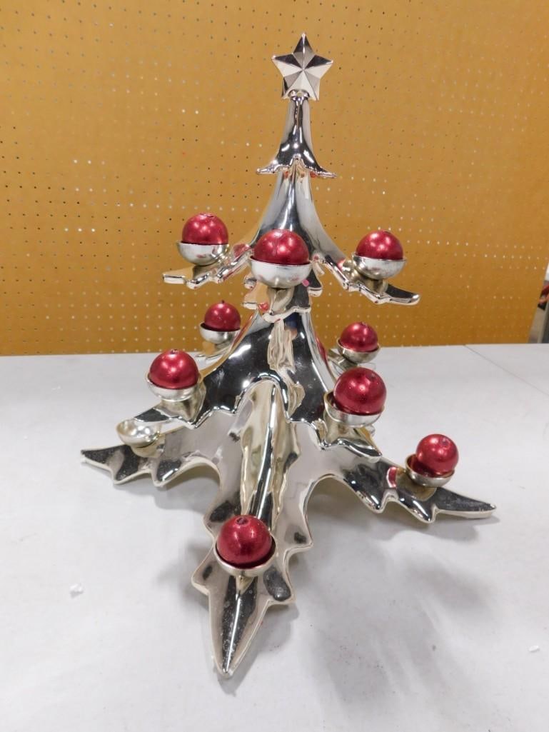 Metal Christmas Tree with Red Ornaments: Metal Christmas Tree with Red Ornaments