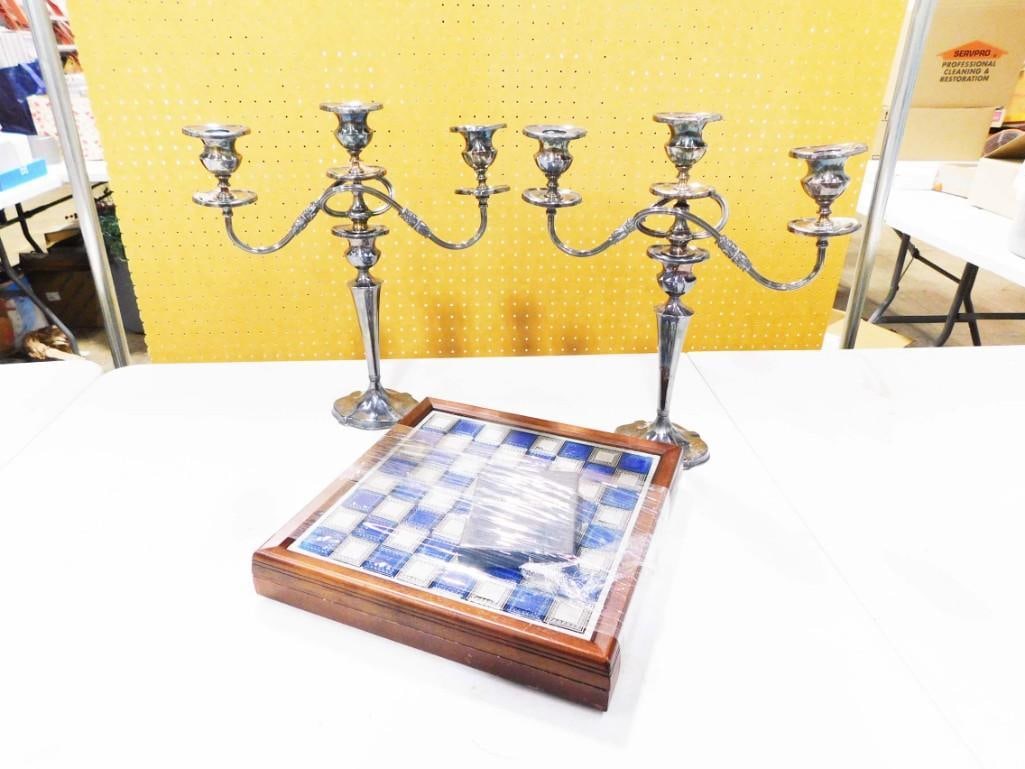 National Historical Society Civil War Chess Set and Silverplated Candlestick Holders (1 of 8)