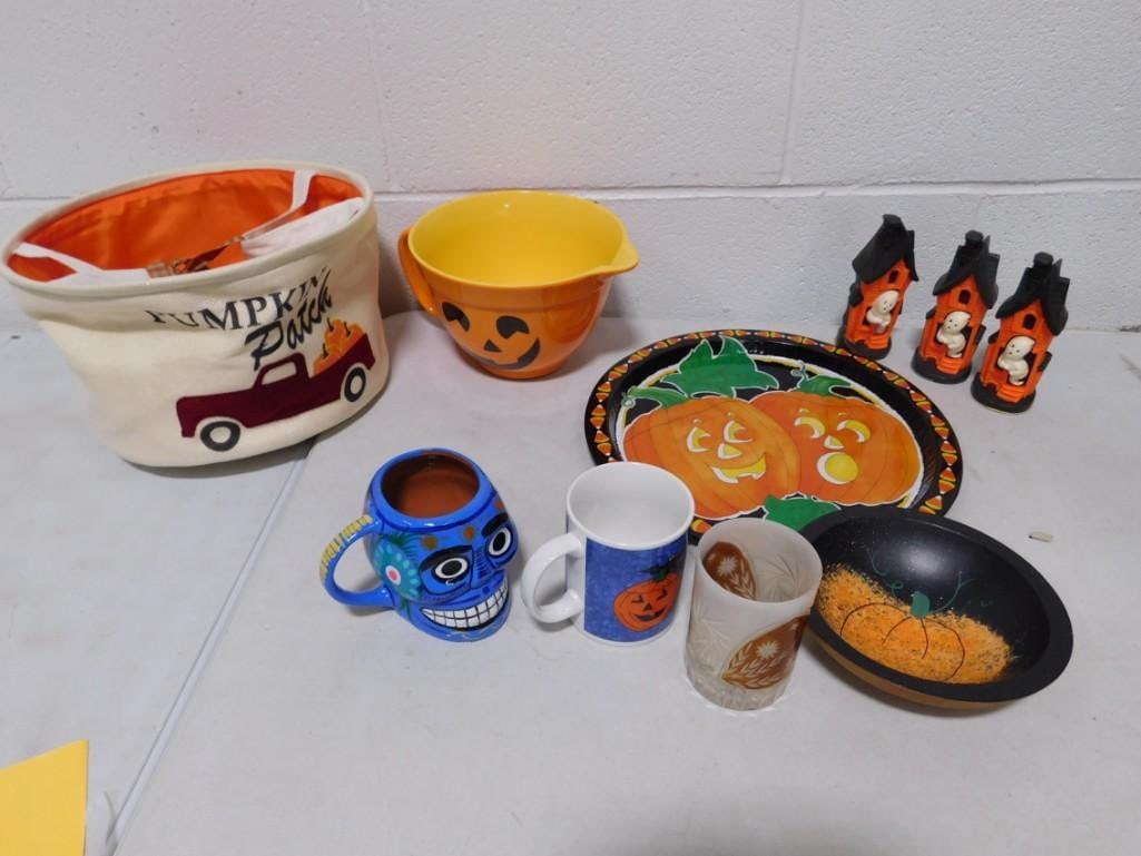 Misc. Halloween Lot including, Punch Pitcher, Basket, Ceramic Day of the Dead Mug, Air Fresheners, d (1 of 13)
