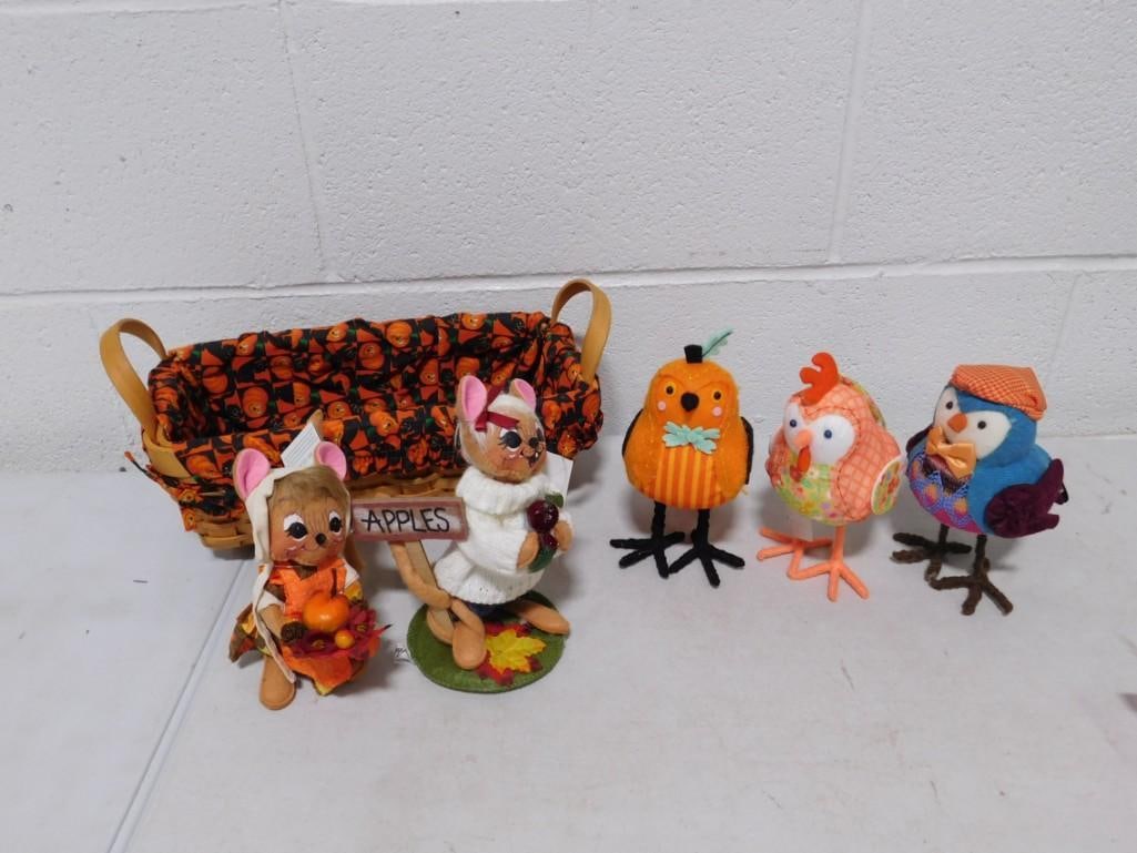 Fall / Halloween Lot including Annalee Mice, Decorative Birds, Halloween Basket (1 of 8)