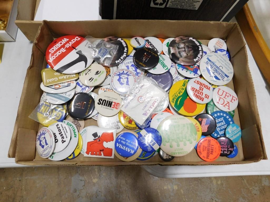 Lot of Pin Back Buttons incl Novelty, Political, Advertising, etc (1 of 5)