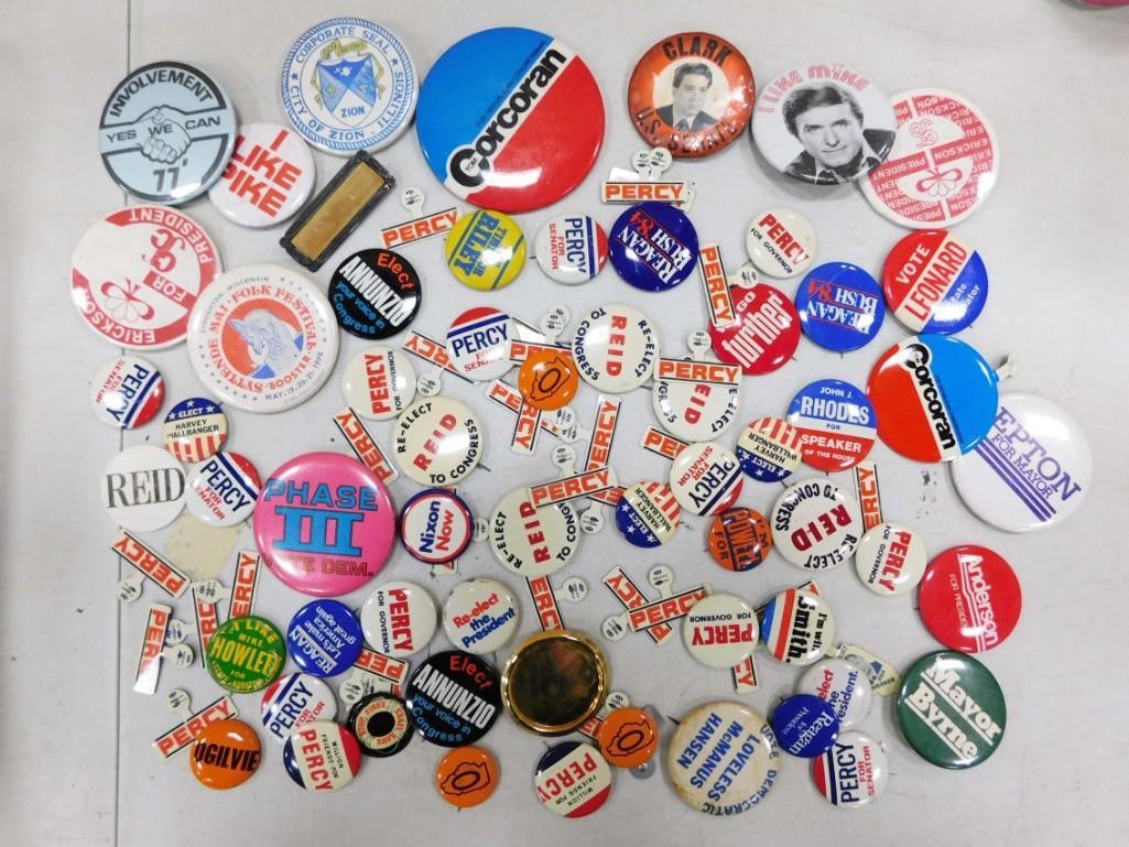 Lot of Political Buttons and Pins: Lot of political buttons and pins including Reagan Bush '84