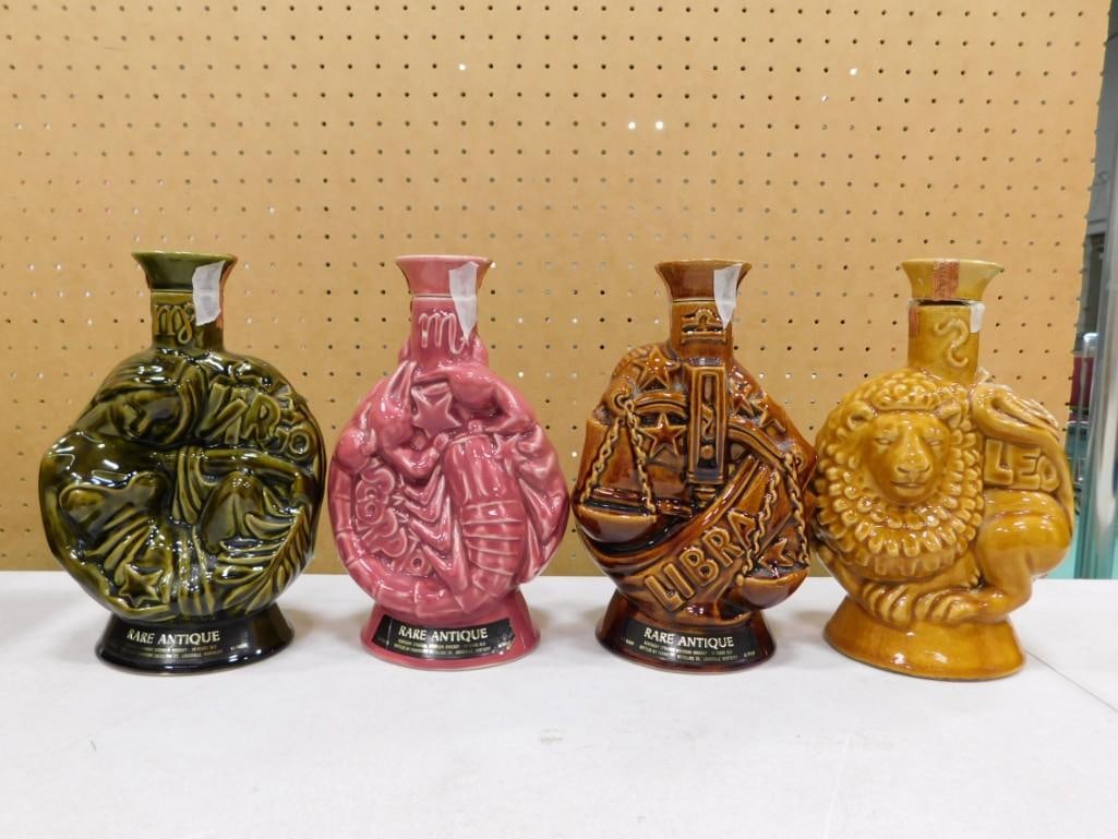 4 1970 Rare Antique Zodiac Series Kentucky Bourbon Decanters EMPTY incl Scorpio / Taurus, (1 of 9)