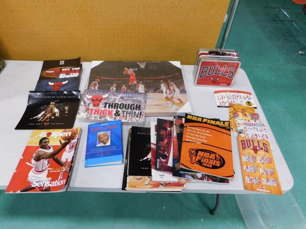 Chicago Bulls Lot including Lunchbox, Print, Magazines, Michael Jordan Book, Schedules, etc. (1 of 3)