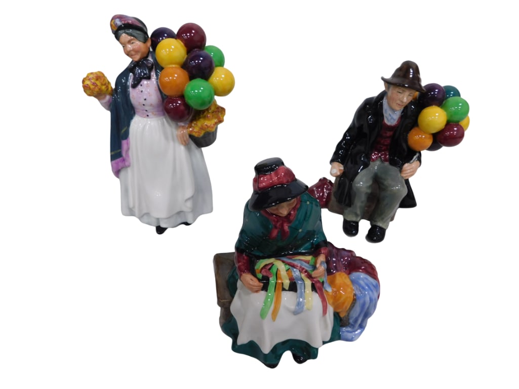 3 Royal Doulton Figurines incl Silks and Ribbons, Biddy Pennyfarthing, The Balloon Man (1 of 8)