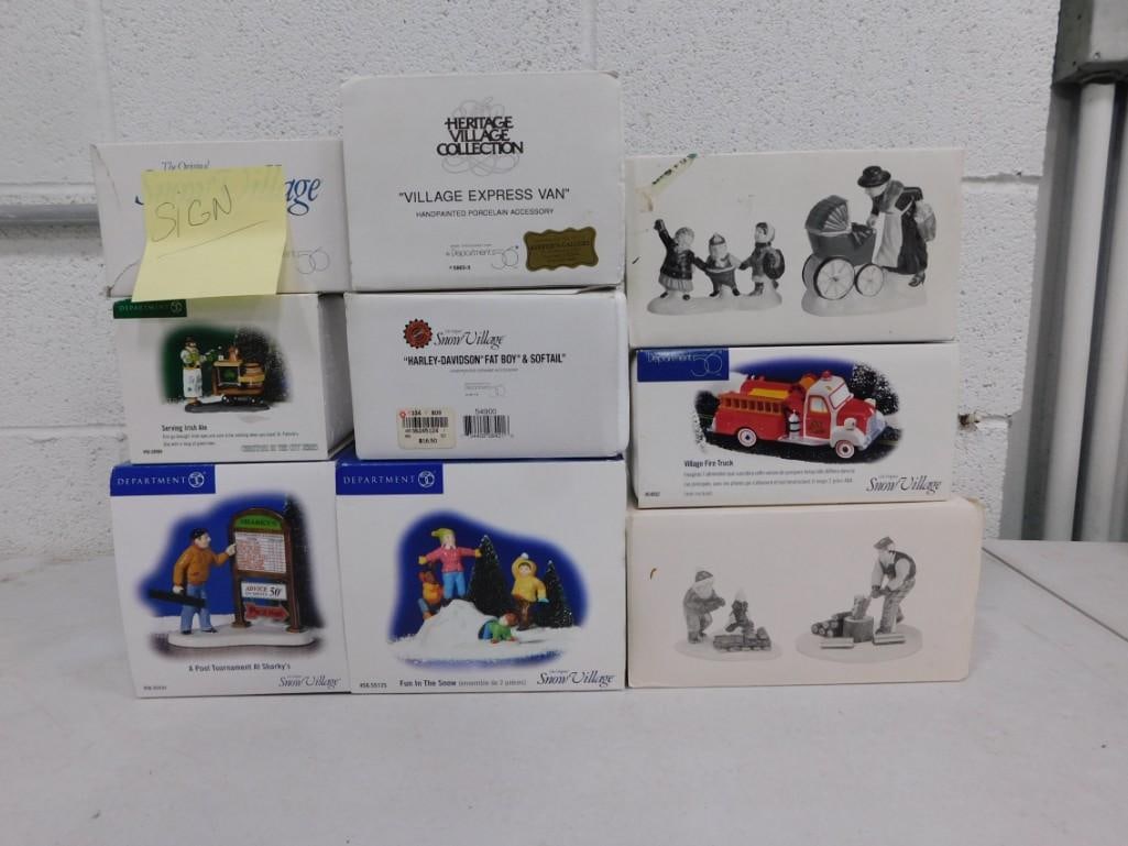 Dept 56 Christmas Village Accessories incl Harley Davidson Fat Boy & Softail, Village Express Van, V (1 of 5)