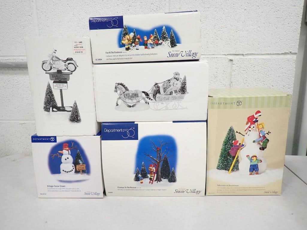 Dept 56 Accessories incl Harley Davidson Sign, Fireman to the Rescue, Village Snow Clown (1 of 6)