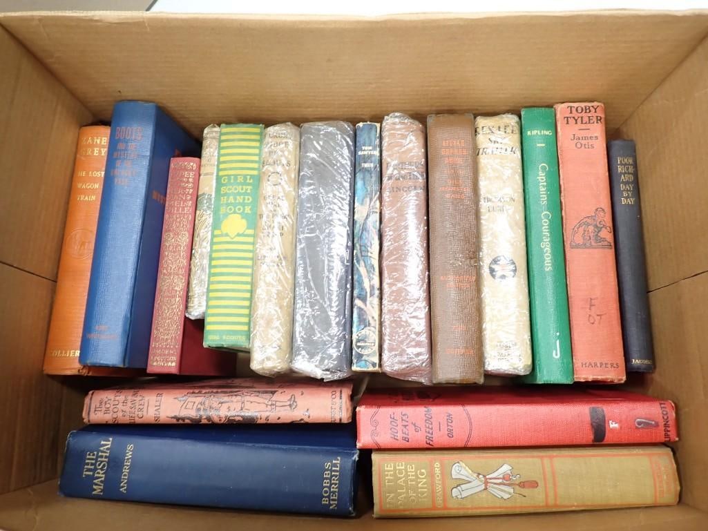 Lot of very old books including Girl and Boy Scout, Poor Richard, Zane Grey, etc. (1 of 7)