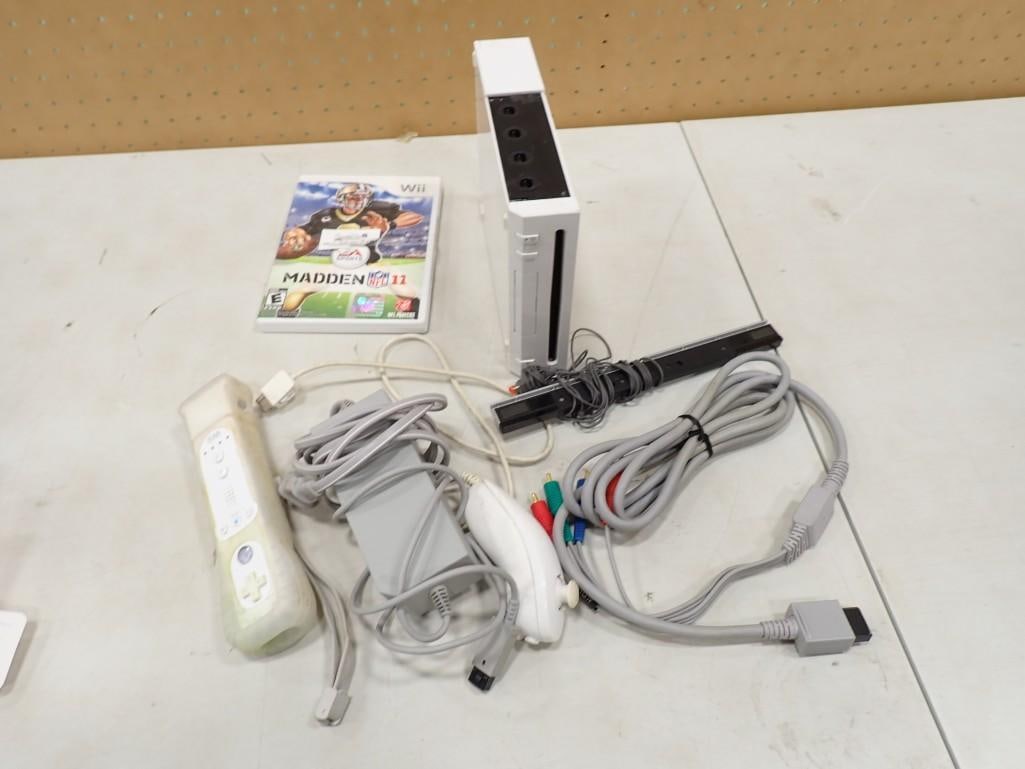 Nintendo Wii Lot including System, Wires, Controller, Madden 11.  System is untested, comes with (1 of 6)