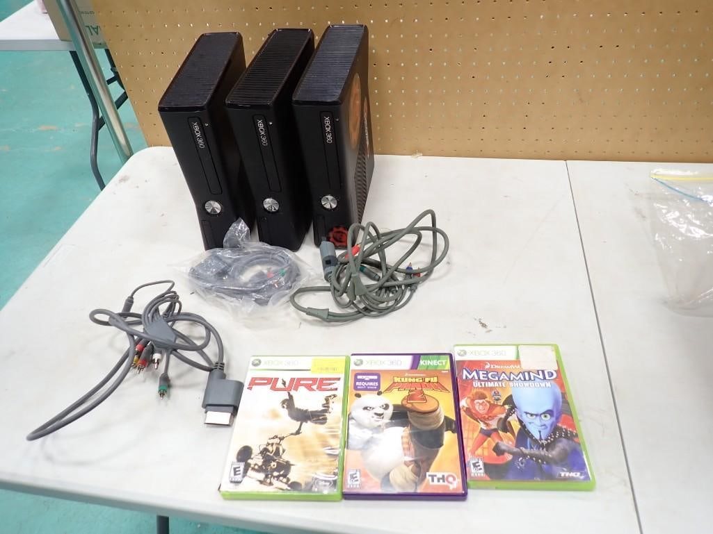 Microsoft XBox 360 Lot including 3 Systems, Pure, Kung Fu Panda 2, Megamind, cords, etc. (1 of 5)