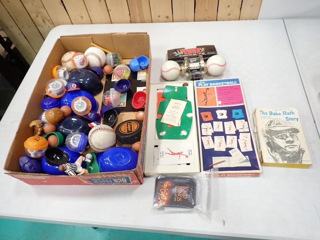 Mostly Sports Lot including Baseball Door Knob, Mini Helmets, balls, Babe Ruth Book, Figurine, (1 of 9)