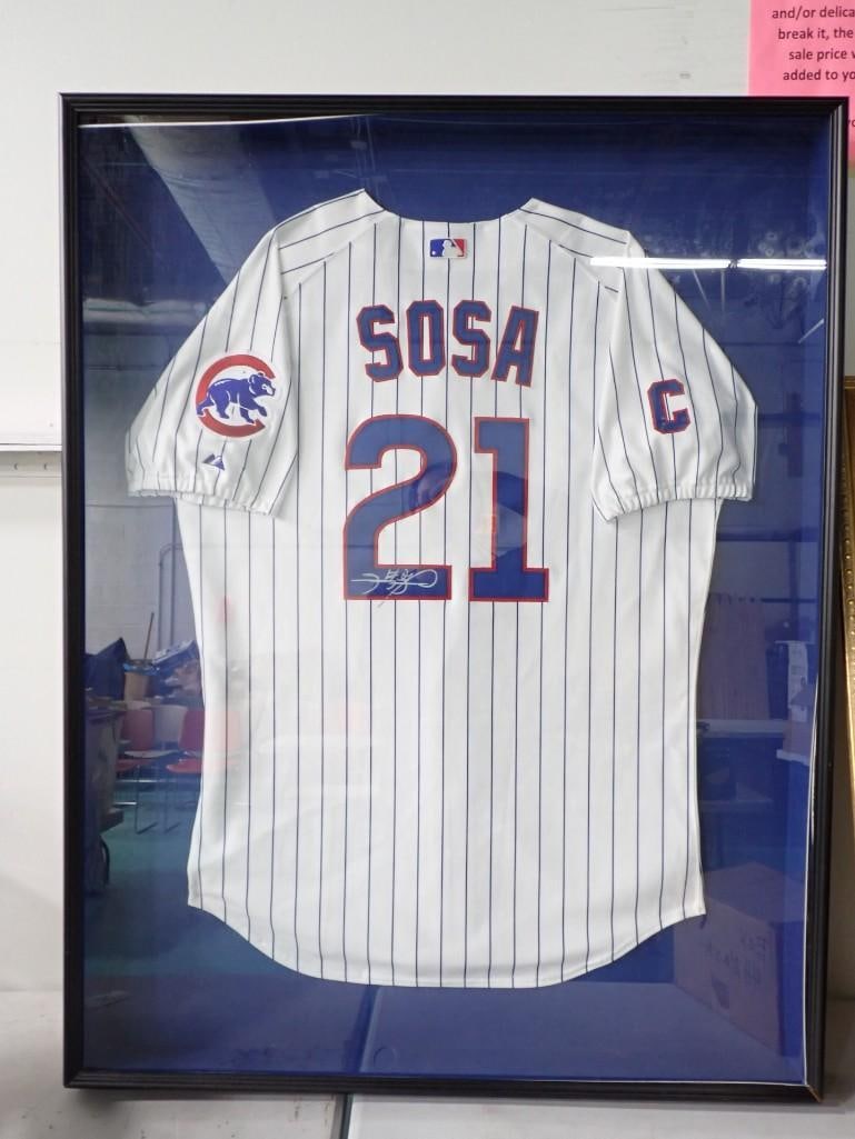 Framed Sammy Sosa Signed Chicago Cubs Baseball Jersey - No COA - Measures roughly 44x34" (1 of 4)