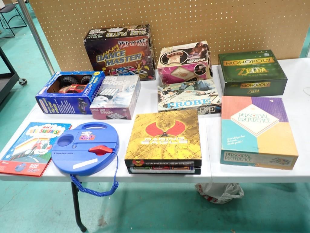 Toy and Game Lot incl Daring Eagle, Video Game, Big Boggle, Scrabble Sensor, Magic Wand Speaking Rea: Toy and Game Lot incl Daring Eagle, Video Game, Big Boggle, Scrabble Sensor, Magic Wand Speaking Reader, Zelda Monopoly, etc. Unchecked for completeness