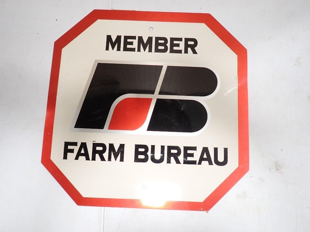 Vintage Farm Bureau Metal Sign with Stop Sign on the Back: Vintage Farm Bureau Metal Sign with Stop Sign on the Back . Approx 15"