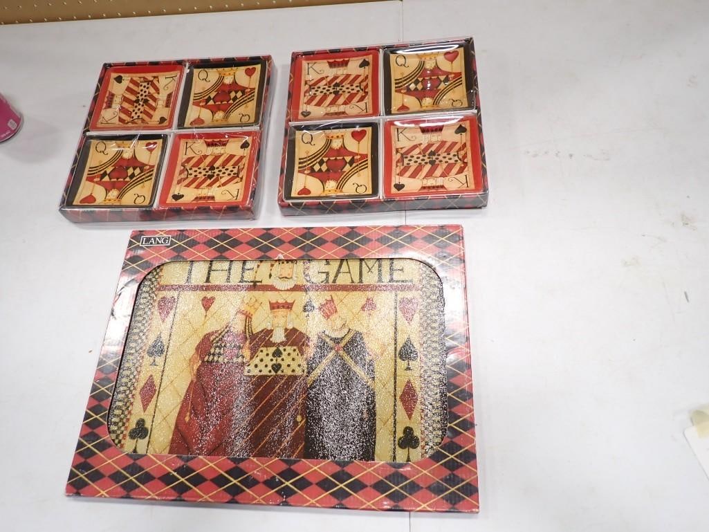 Playing Card Party Snack Plates and Glass Cutting Board New in Package: Playing Card Party Snack Plates and Glass Cutting Board New in Package