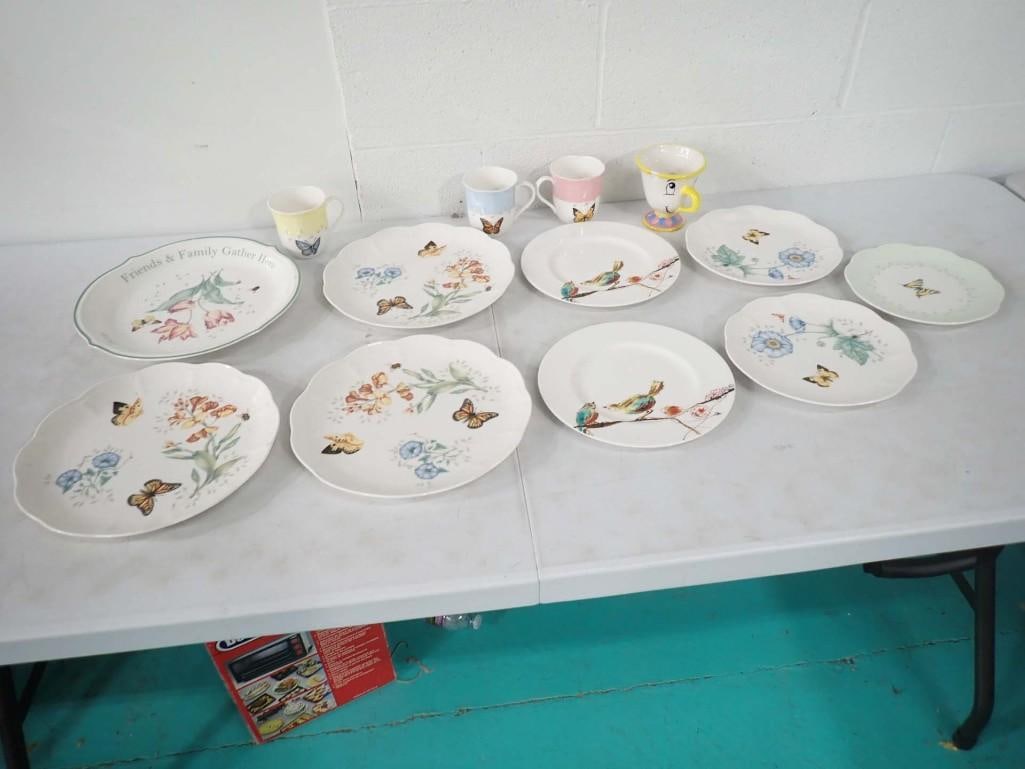 Lot of Dishes incl Lenox Butterfly Meadow Monarch, Lenox Chirp,: Lot of Dishes incl Lenox Butterfly Meadow Monarch, Lenox Chirp, Disney Beauty and the Beast Coffee Mug "Chip".
