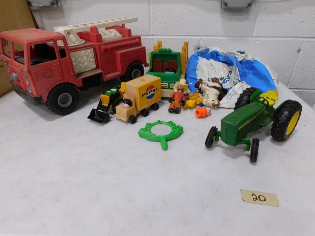 Lot of Toy Vehicles, Small Toys, Etc incl John Deere Tractor, Pepsi Truck, Smurfs Inflatable, etc (1 of 3)