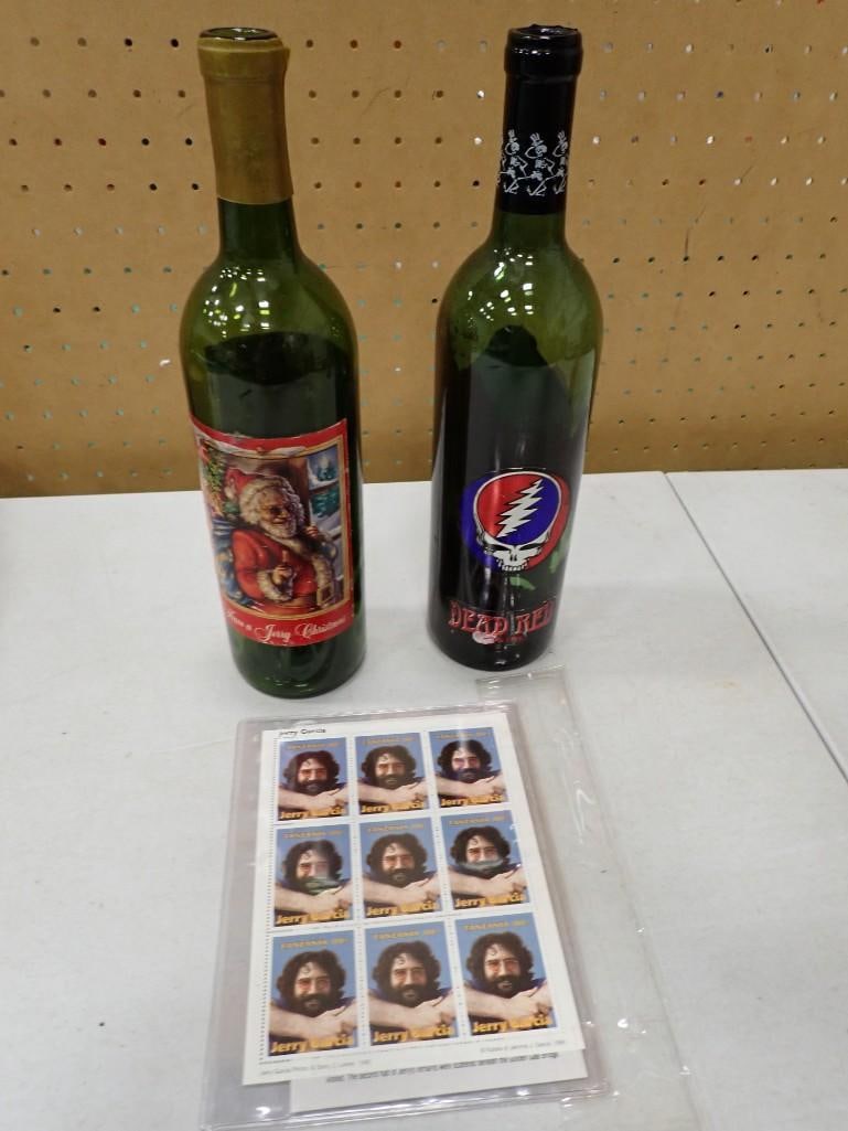 Block of 9 Jerry Garcia USPS Postage Stamps with COA and 2 Grateful Dead Bottles (1 of 8)