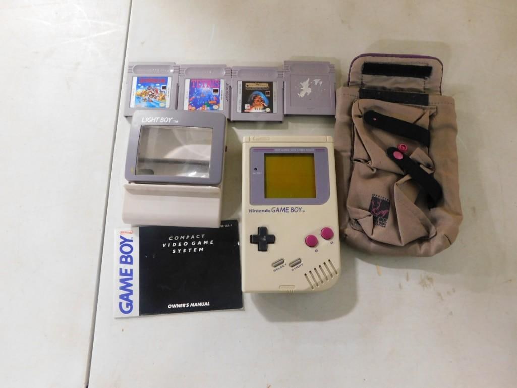 Nintendo Gameboy Lot including System, 4 Games, Case, Light Boy, etc.  Untested (1 of 6)