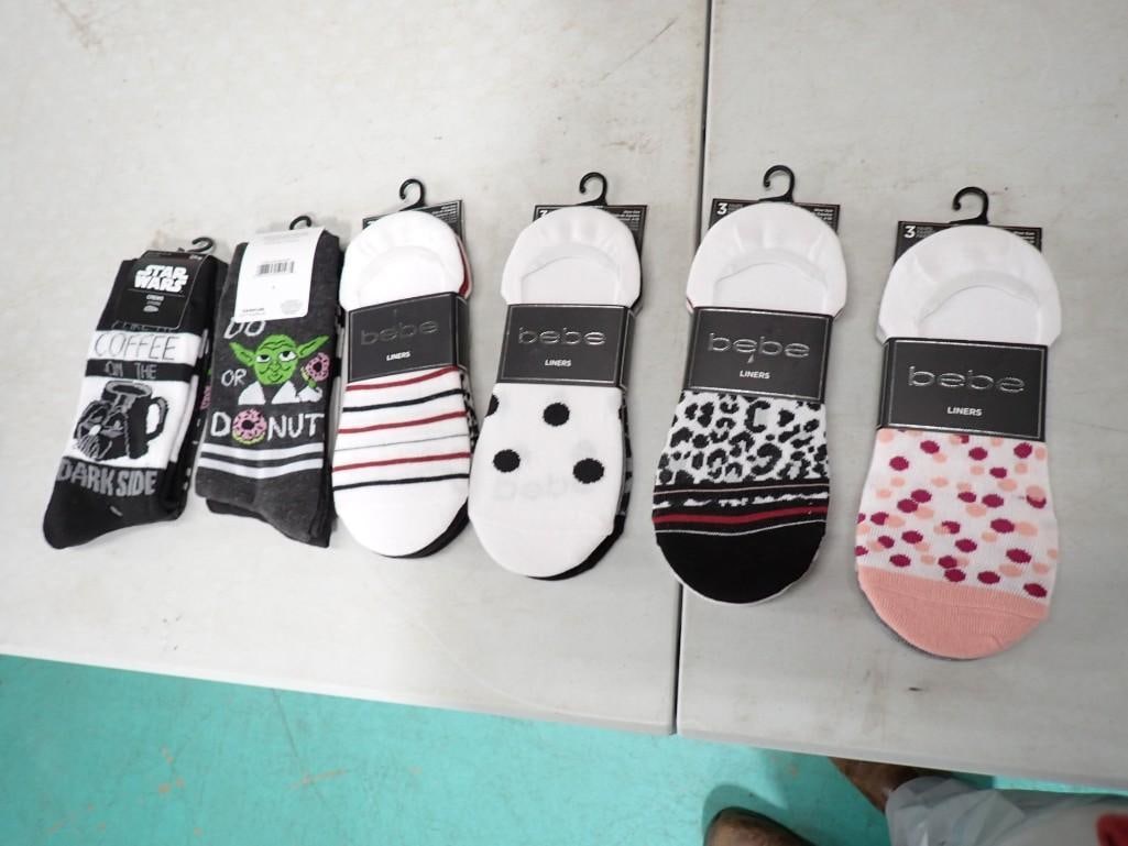 2 Packs of 2 pr of Star Wars Socks New and 4 Packs of 3 Pr Bebe Liners (1 of 7)