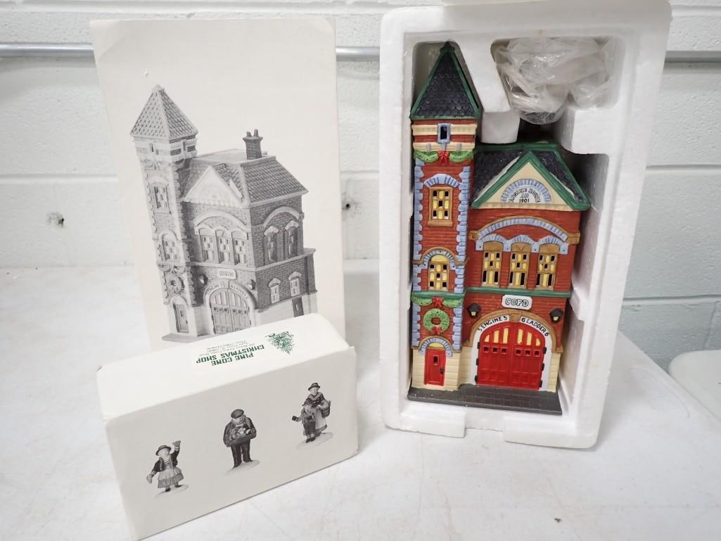Dept 56 Red Brick Fire Station Christmas in the City Series and The Toy Peddler Accessories (1 of 4)