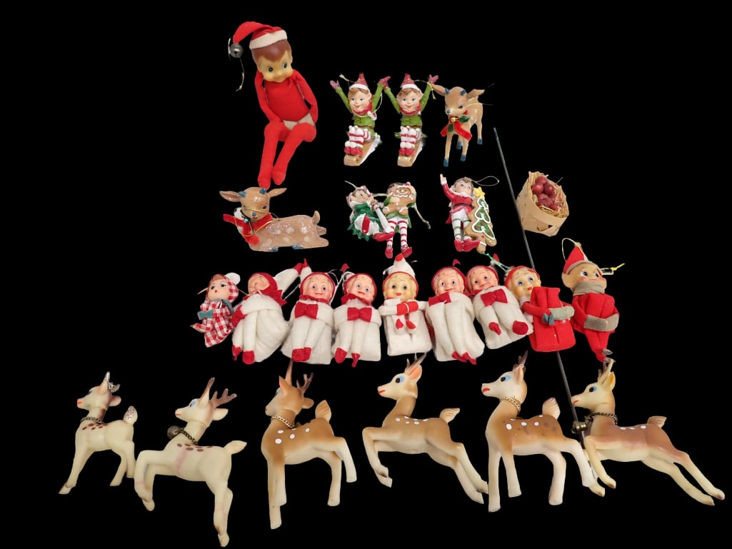 Vintage Knee Hugger Pixie Elves and Other Christmas Decorations and Ornaments Lot (1 of 9)